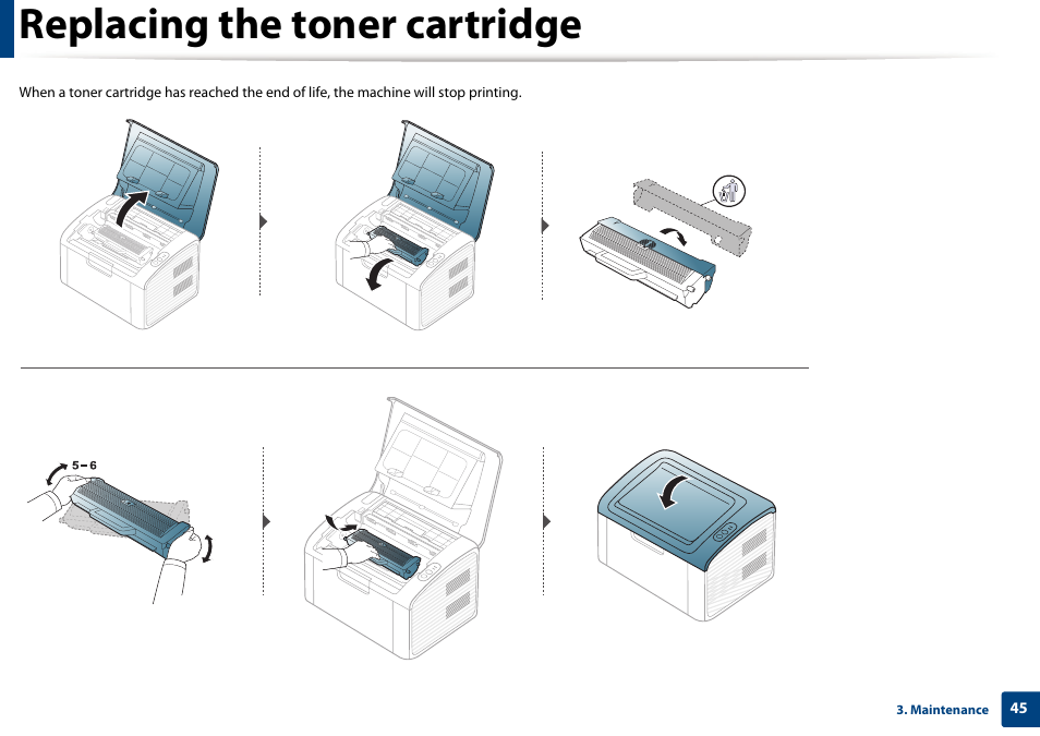 Replacing the toner cartridge | Samsung ML-2165W-XAC User Manual | Page 45 / 211