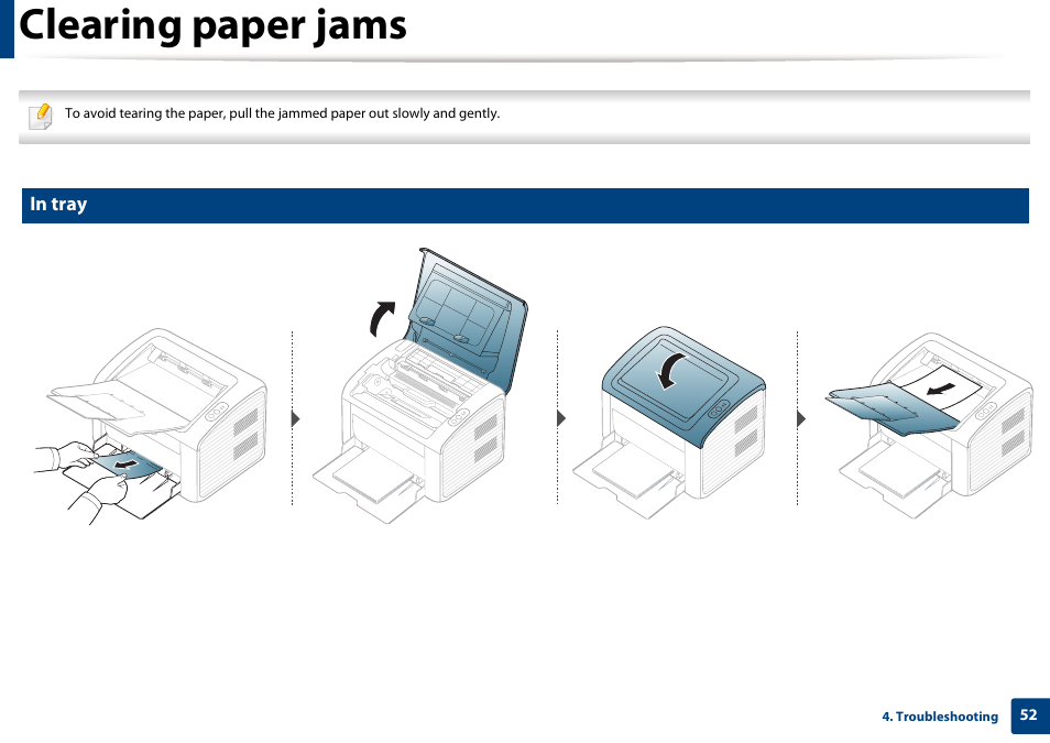 Clearing paper jams | Samsung ML-2165W-XAC User Manual | Page 52 / 211