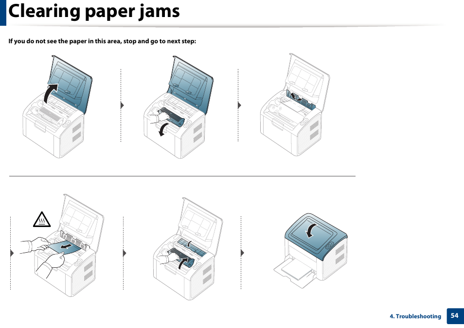Clearing paper jams | Samsung ML-2165W-XAC User Manual | Page 54 / 211