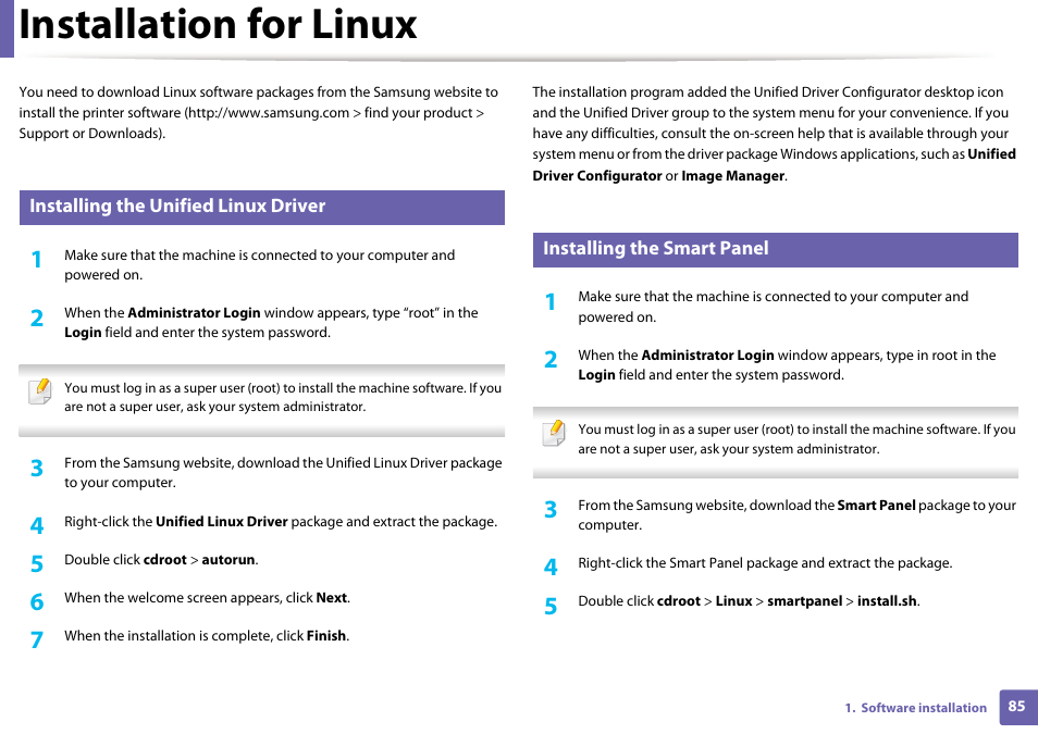 Installation for linux | Samsung ML-2165W-XAC User Manual | Page 85 / 211