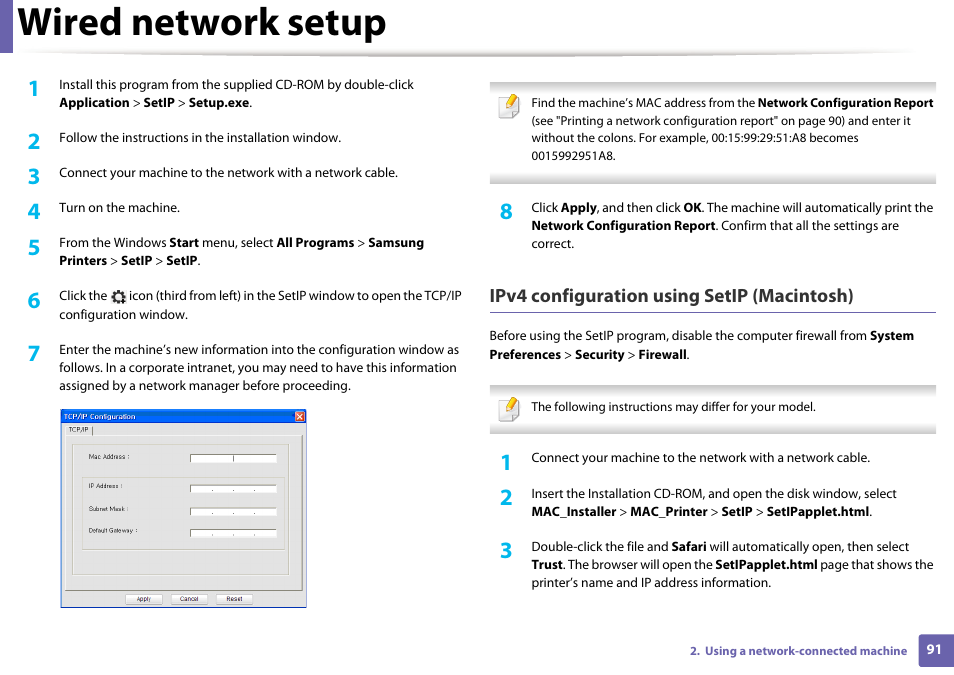 Wired network setup | Samsung ML-2165W-XAC User Manual | Page 91 / 211