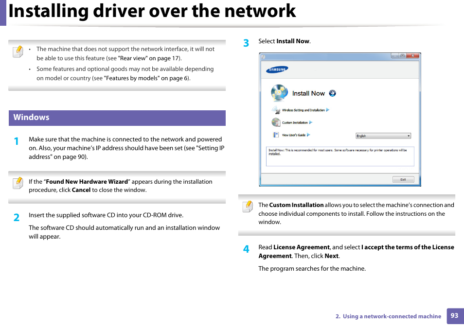 Installing driver over the network, Installing driver over the network93), Windows | Samsung ML-2165W-XAC User Manual | Page 93 / 211