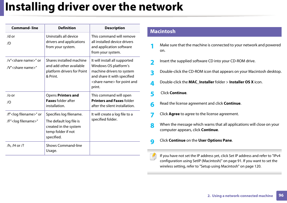 Installing driver over the network, Macintosh | Samsung ML-2165W-XAC User Manual | Page 96 / 211