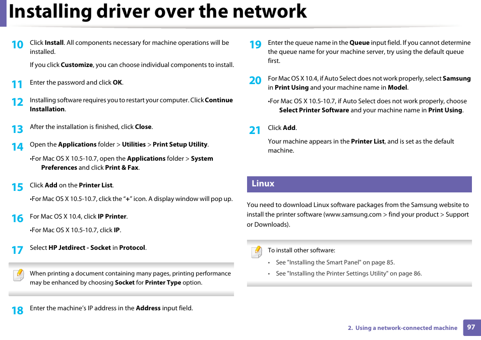 Installing driver over the network | Samsung ML-2165W-XAC User Manual | Page 97 / 211