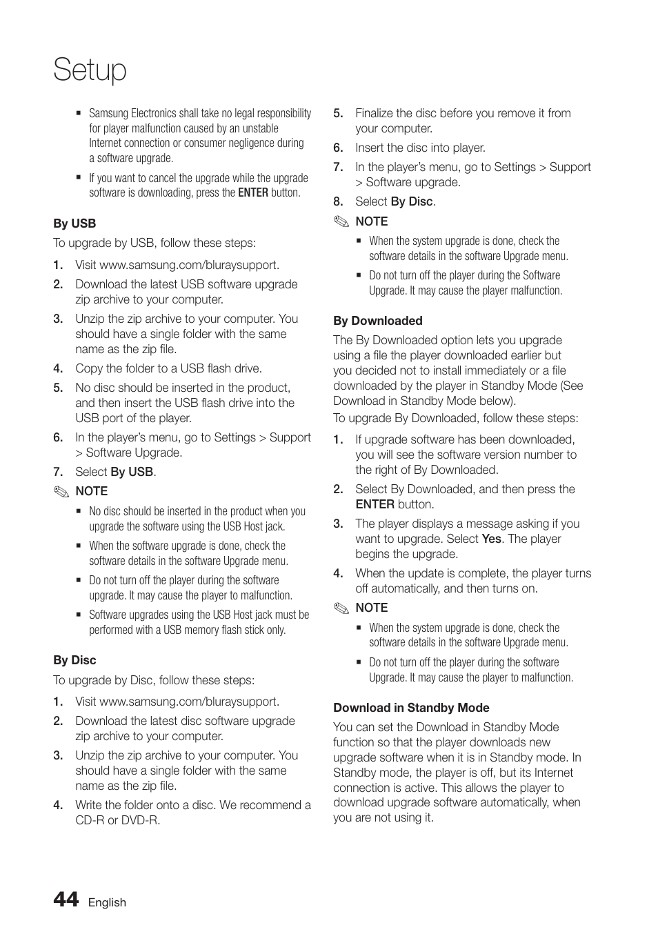 Setup | Samsung BD-D6500-ZA User Manual | Page 44 / 81