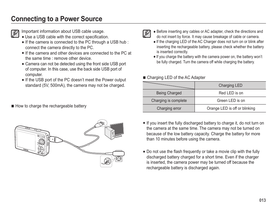 Connecting to a power source | Samsung EC-SL420SBP-US User Manual | Page 14 / 103
