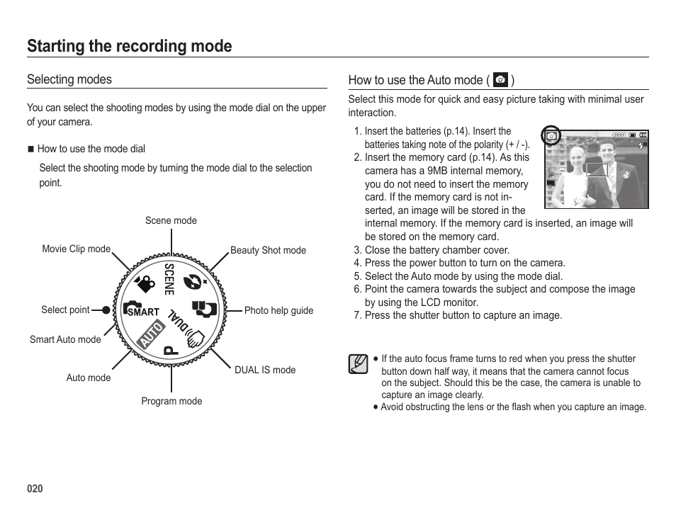 Starting the recording mode | Samsung EC-SL420SBP-US User Manual | Page 21 / 103
