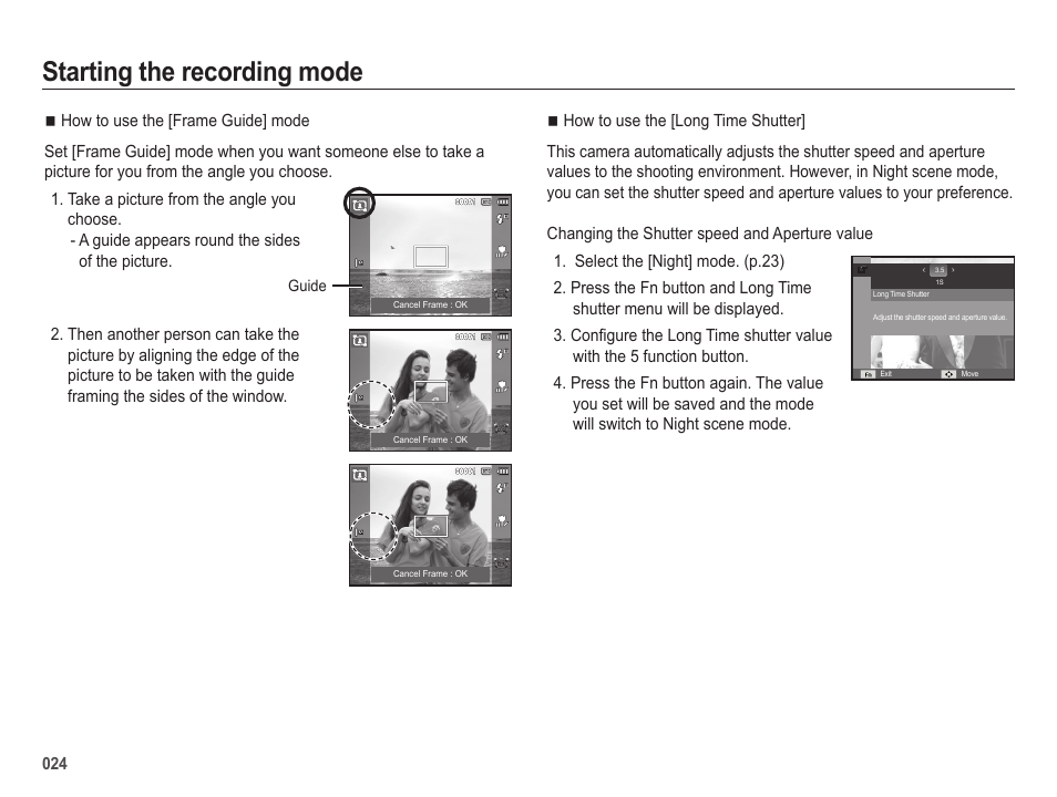 Starting the recording mode | Samsung EC-SL420SBP-US User Manual | Page 25 / 103