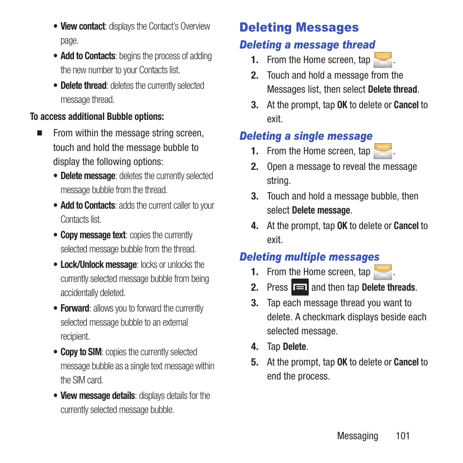 Deleting messages | Samsung SGH-T679DBWTMB User Manual | Page 105 / 278