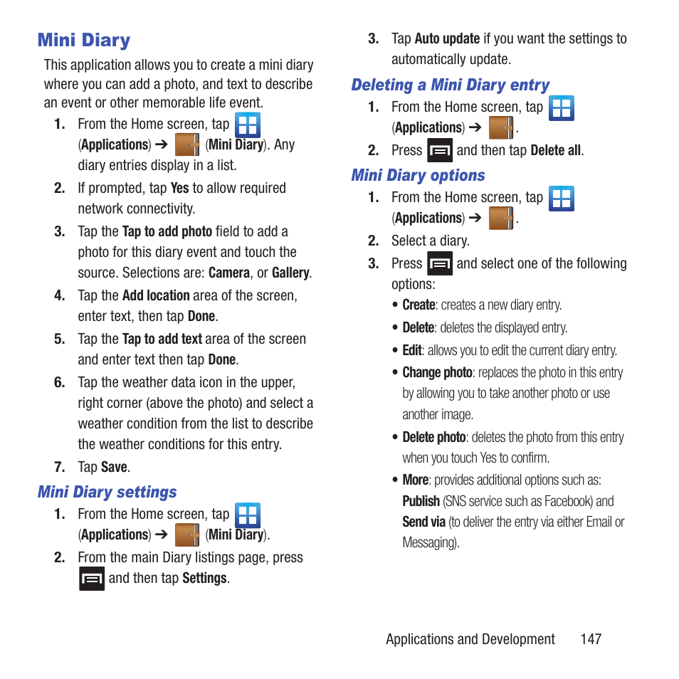 Mini diary | Samsung SGH-T679DBWTMB User Manual | Page 151 / 278