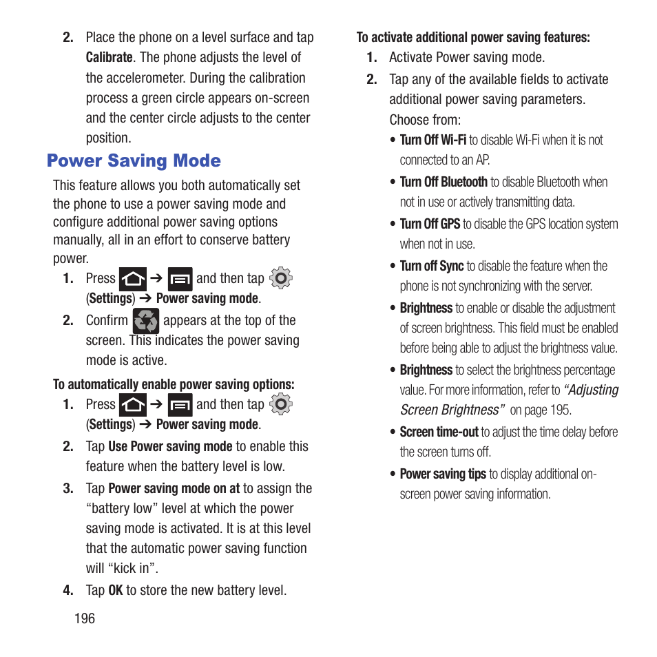 Power saving mode | Samsung SGH-T679DBWTMB User Manual | Page 200 / 278