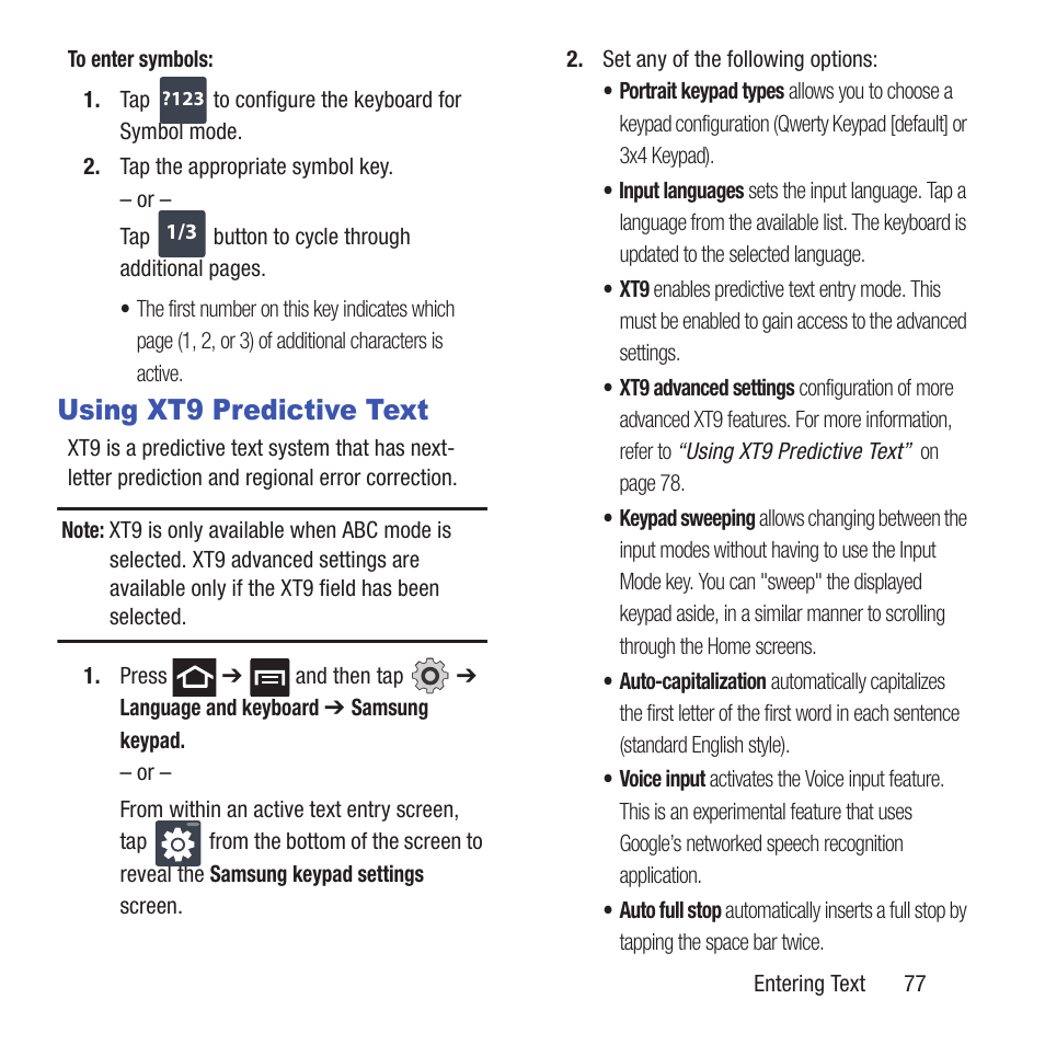 Using xt9 predictive text | Samsung SGH-T679DBWTMB User Manual | Page 81 / 278