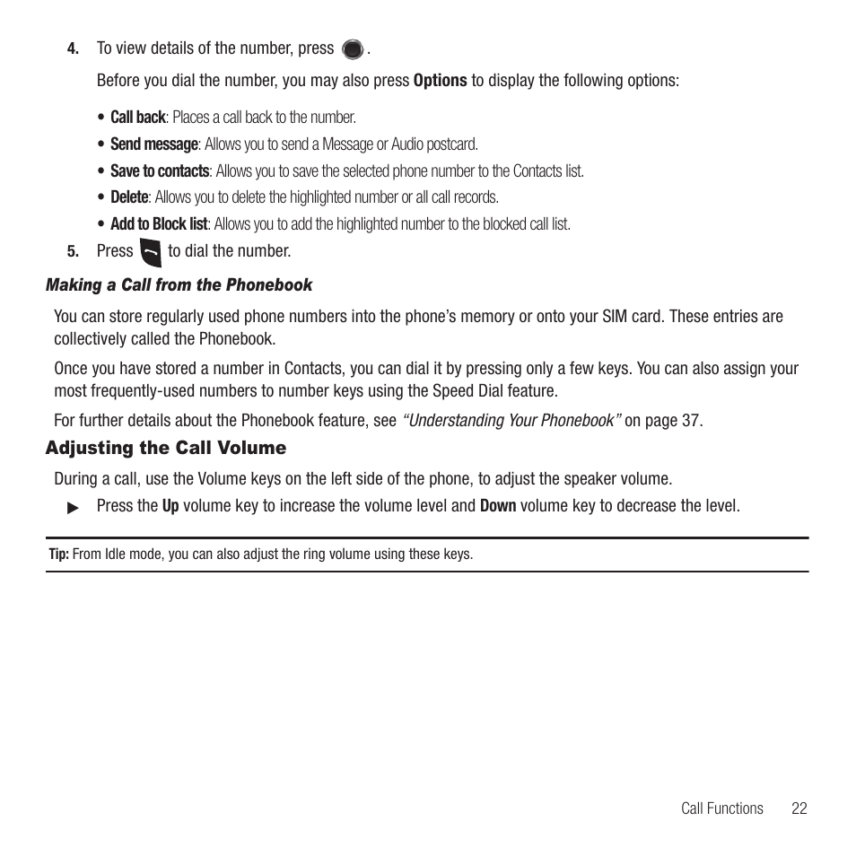 Adjusting the call volume | Samsung SGH-T249DABTMB User Manual | Page 25 / 144