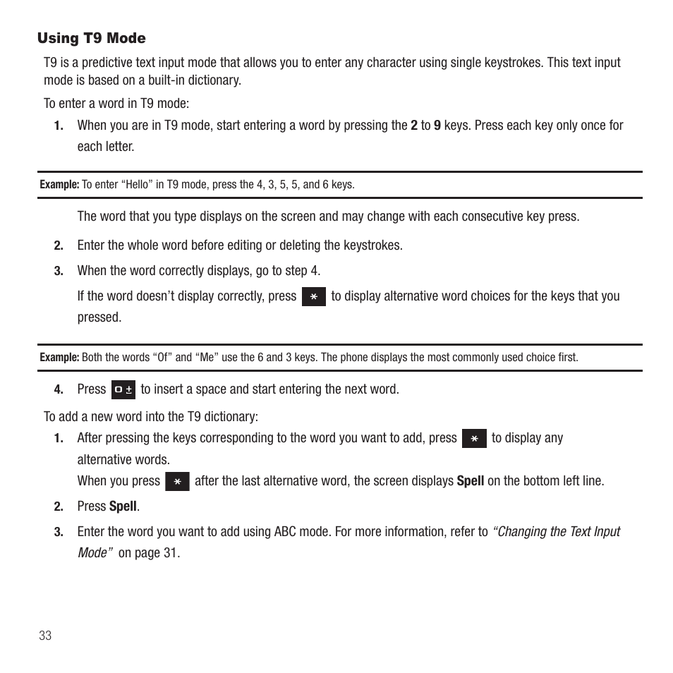 Using t9 mode | Samsung SGH-T249DABTMB User Manual | Page 36 / 144