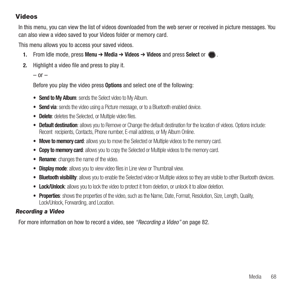 Videos | Samsung SGH-T249DABTMB User Manual | Page 71 / 144