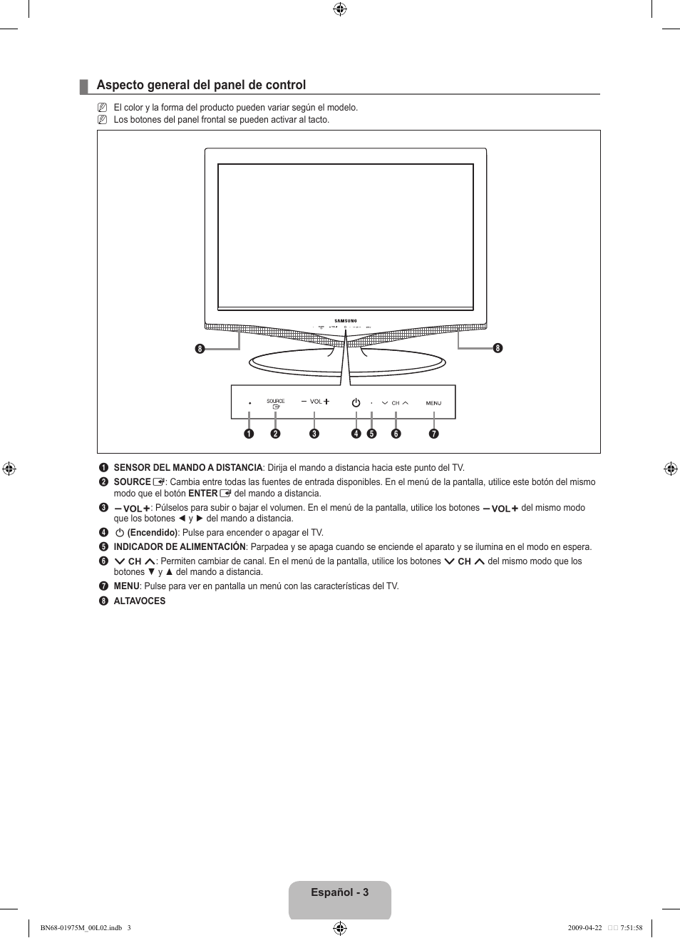 Aspecto general del panel de control | Samsung LN22B350F2DXZA User Manual | Page 39 / 69
