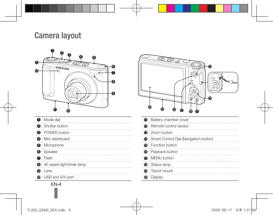 Camera layout | Samsung EC-TL320BBP-US User Manual | Page 4 / 24