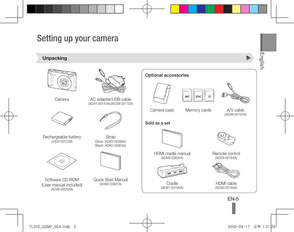 Setting up your camera, English | Samsung EC-TL320BBP-US User Manual | Page 5 / 24