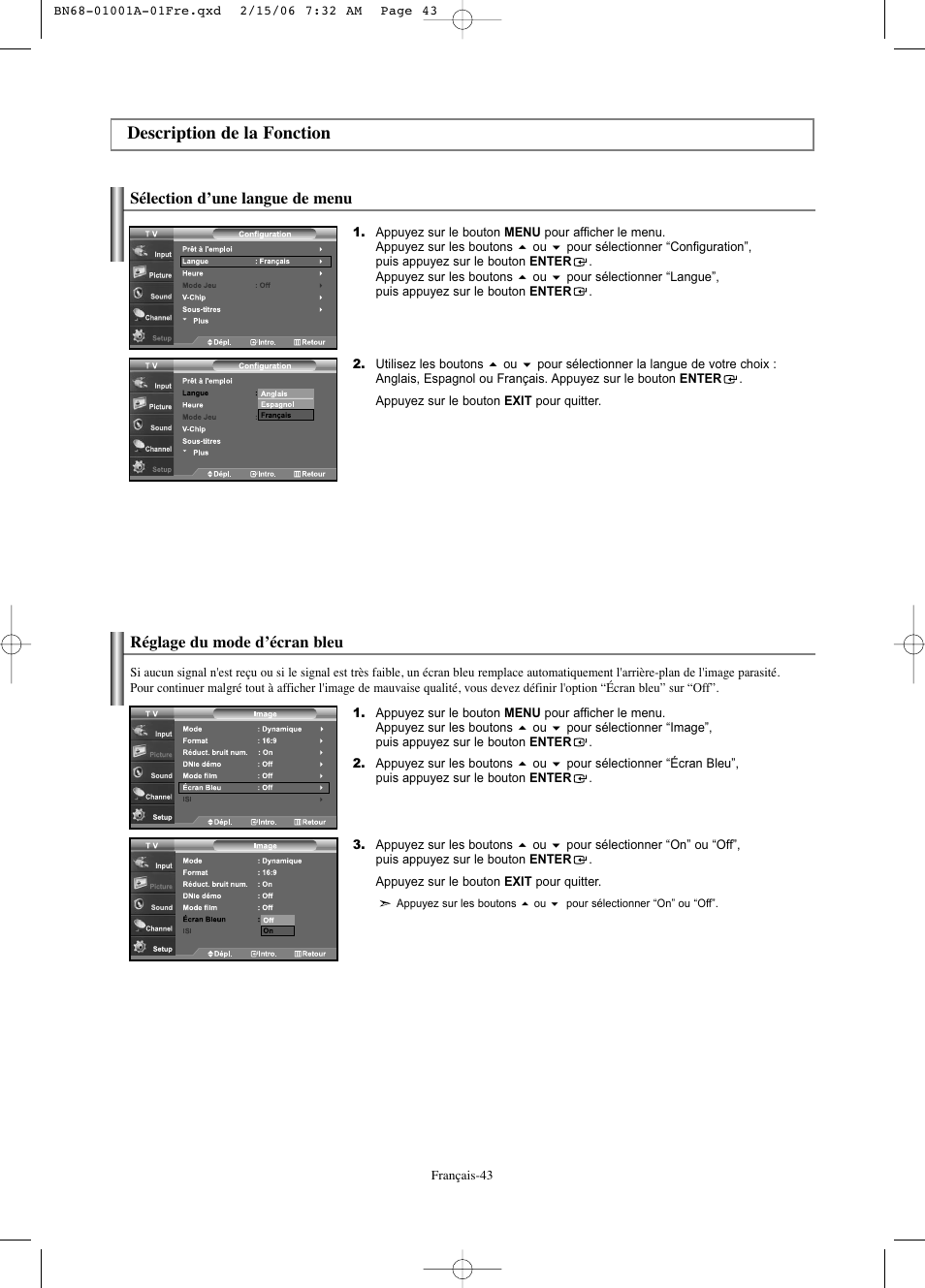 Description de la fonction | Samsung LNS4041DX-XAP User Manual | Page 104 / 179