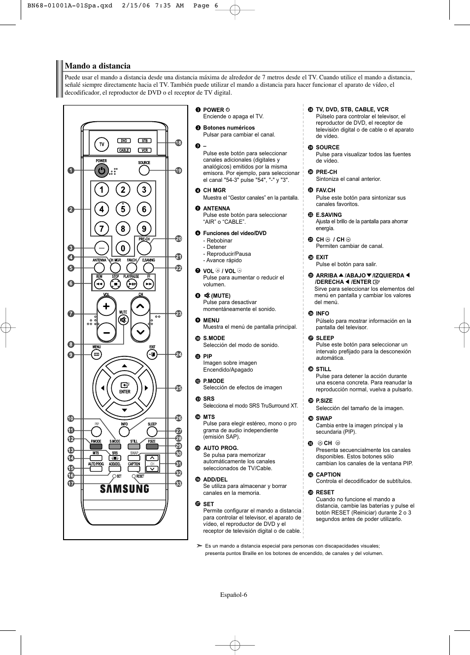 Mando a distancia | Samsung LNS4041DX-XAP User Manual | Page 126 / 179