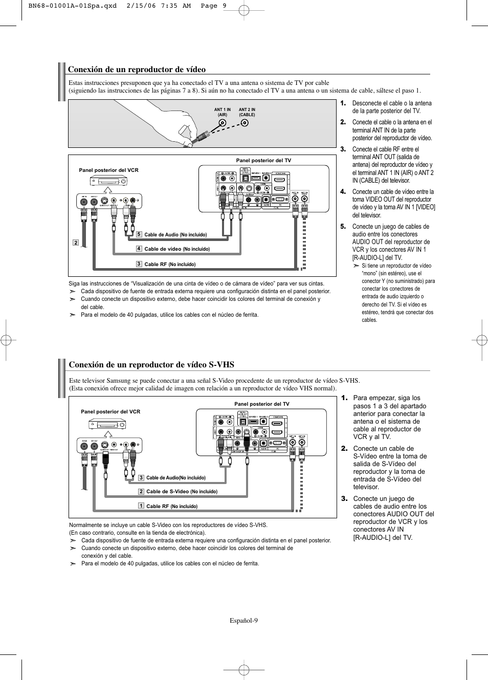 Conexión de un reproductor de vídeo, Conexión de un reproductor de vídeo s-vhs | Samsung LNS4041DX-XAP User Manual | Page 129 / 179