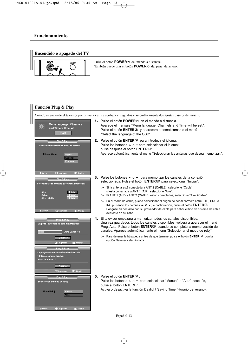 Funcionamiento | Samsung LNS4041DX-XAP User Manual | Page 133 / 179