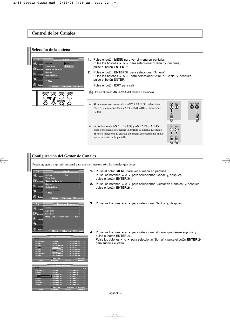 Control de los canales | Samsung LNS4041DX-XAP User Manual | Page 152 / 179