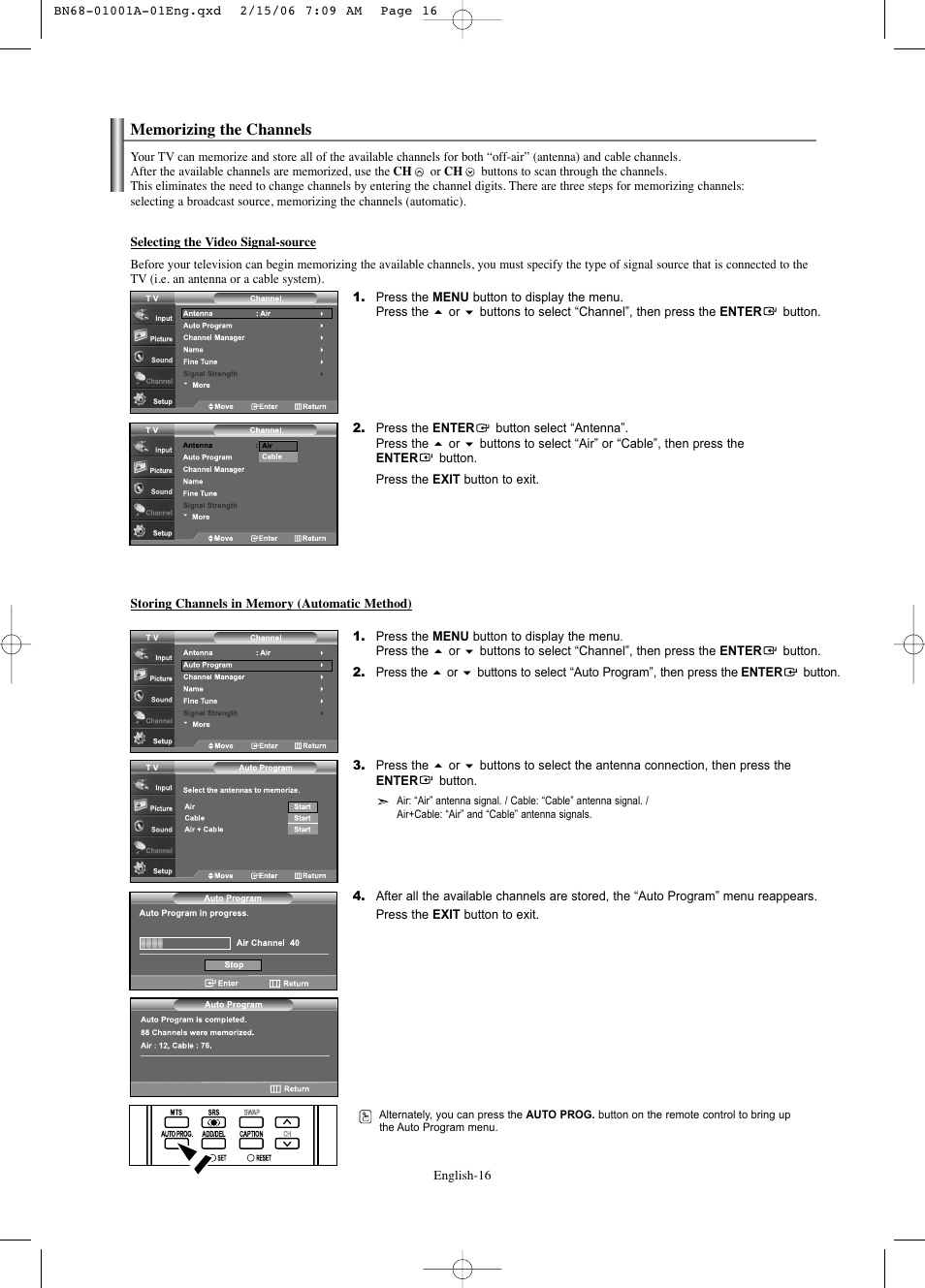 Memorizing the channels | Samsung LNS4041DX-XAP User Manual | Page 18 / 179