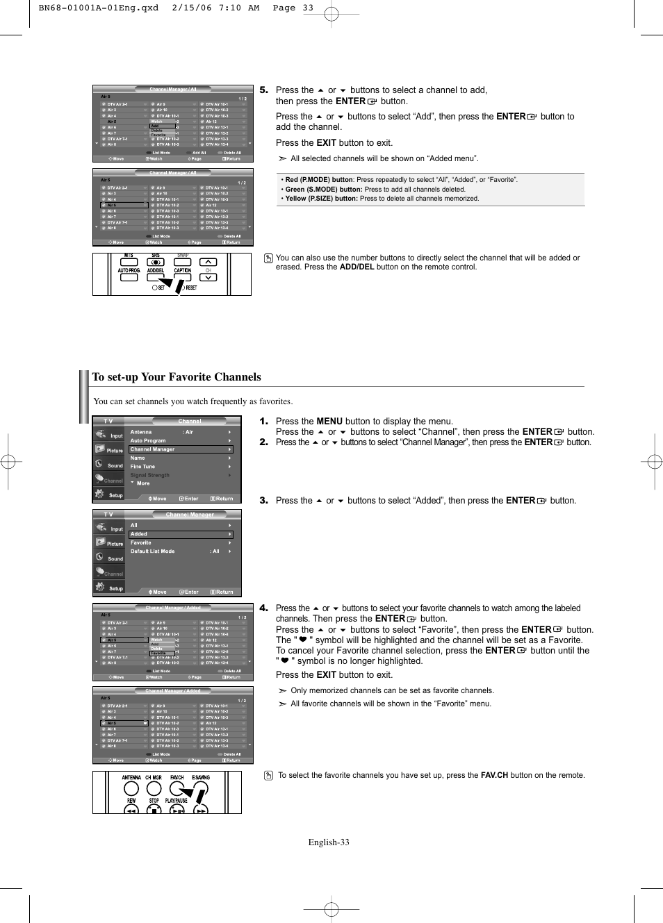 To set-up your favorite channels | Samsung LNS4041DX-XAP User Manual | Page 35 / 179