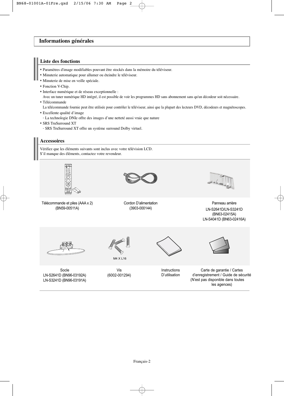 Informations générales | Samsung LNS4041DX-XAP User Manual | Page 63 / 179