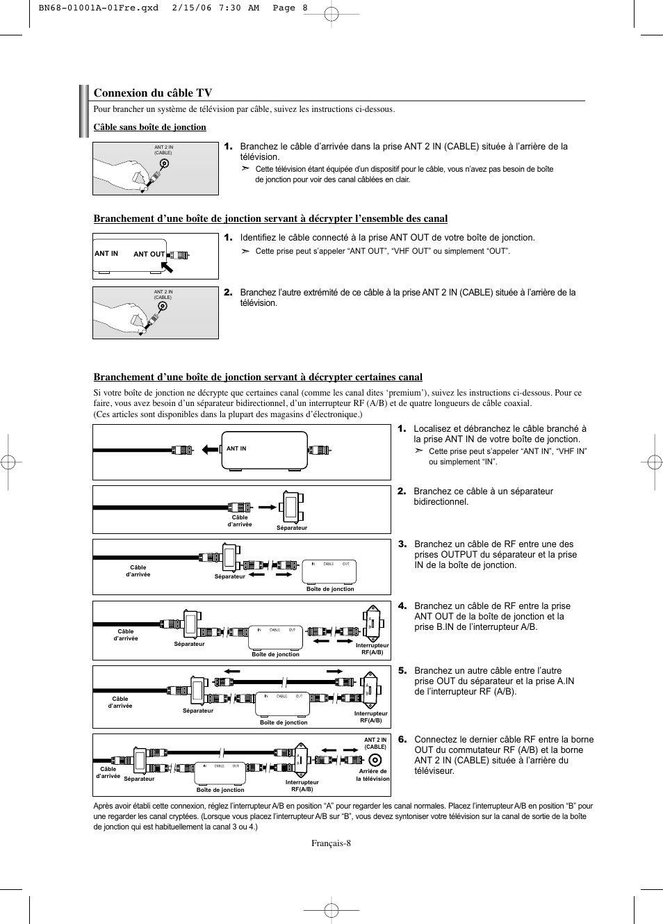 Connexion du câble tv | Samsung LNS4041DX-XAP User Manual | Page 69 / 179