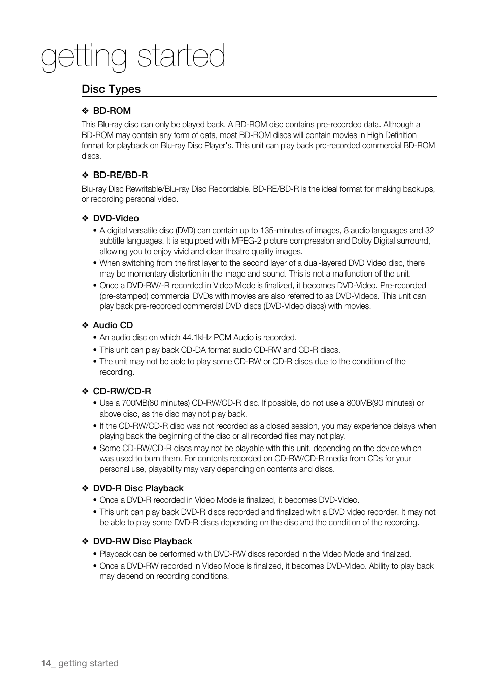 Getting started | Samsung BD-P4600-XAA User Manual | Page 14 / 103