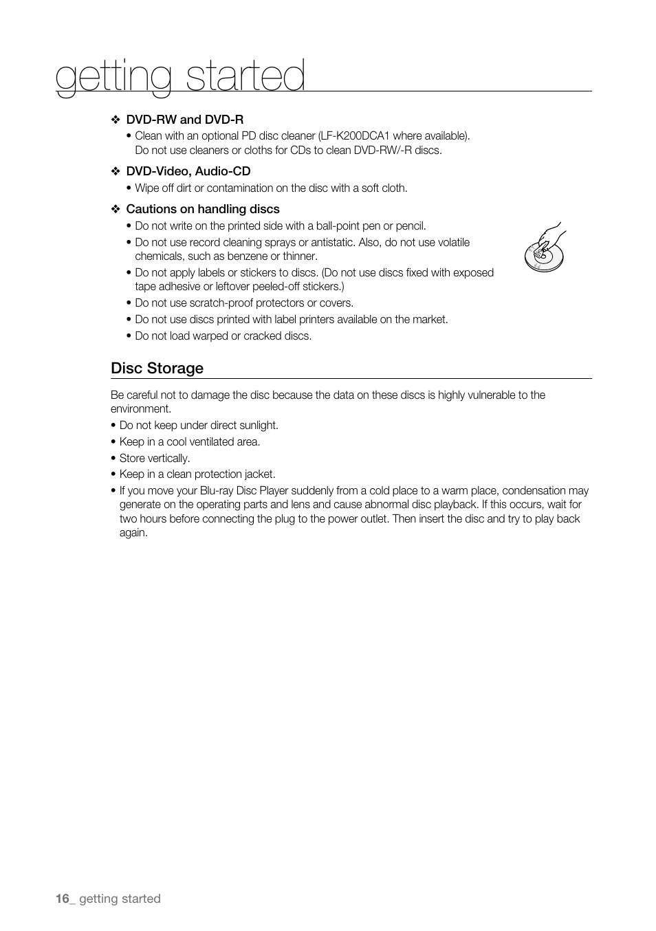 Getting started | Samsung BD-P4600-XAA User Manual | Page 16 / 103
