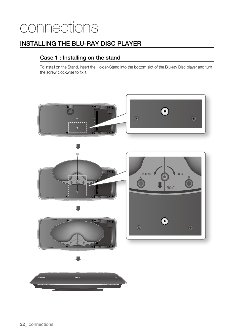 Connections, Installing the blu-ray disc player | Samsung BD-P4600-XAA User Manual | Page 22 / 103