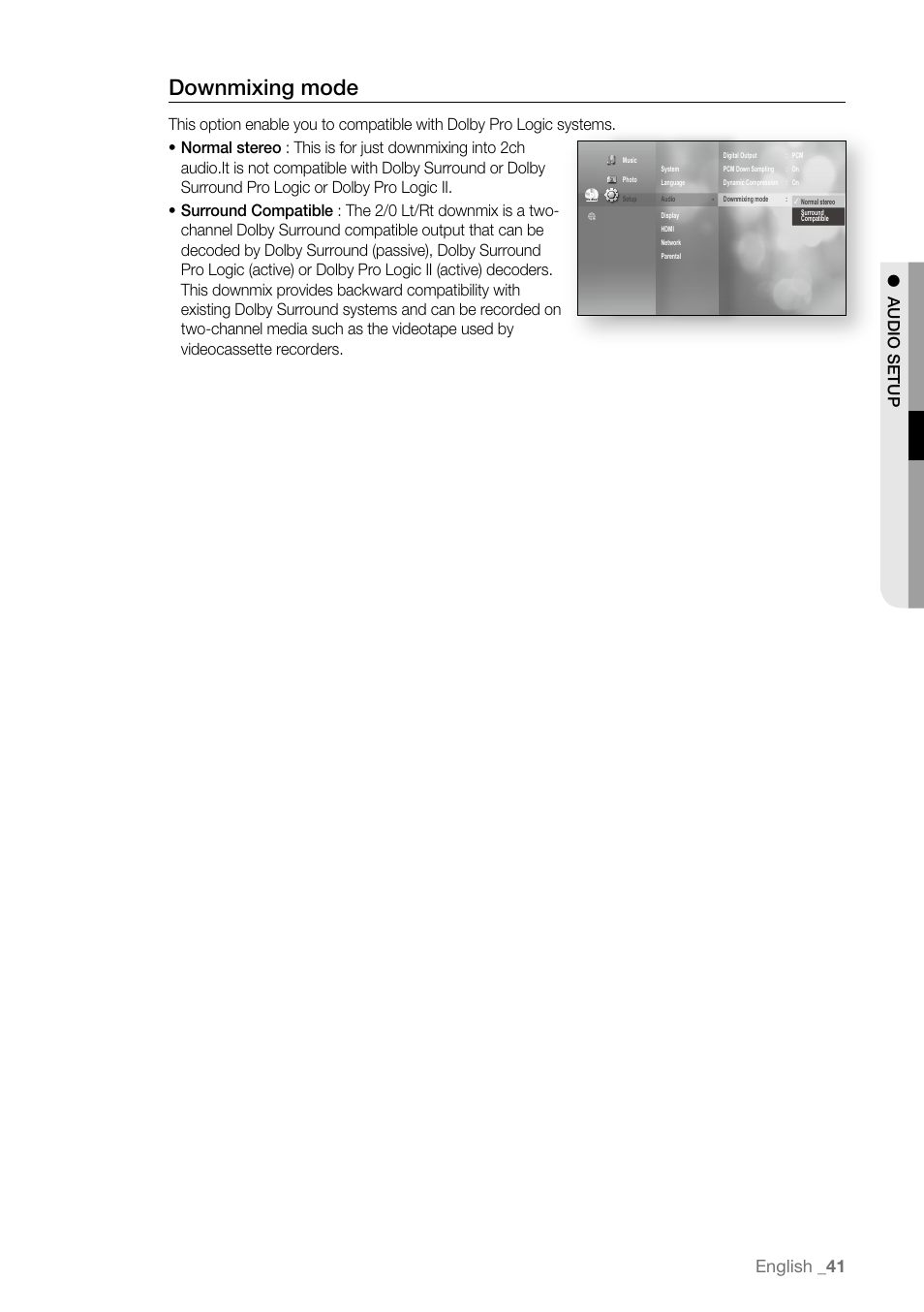 Downmixing mode, English _1 | Samsung BD-P4600-XAA User Manual | Page 41 / 103