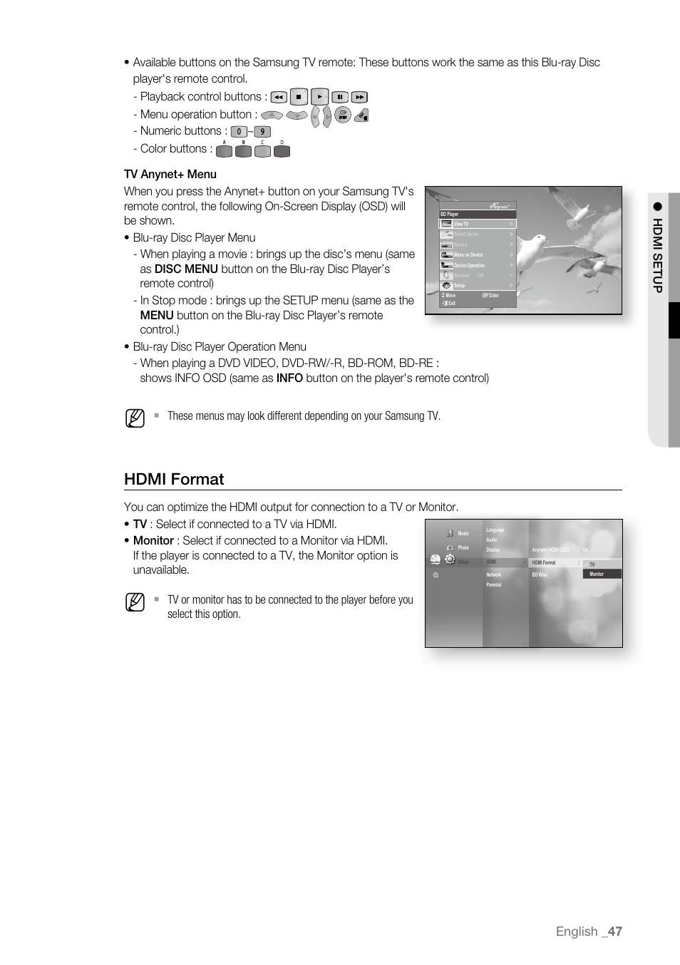 Hdmi format, English | Samsung BD-P4600-XAA User Manual | Page 47 / 103
