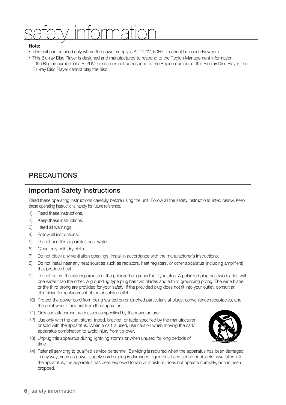 Precautions, Safety information | Samsung BD-P4600-XAA User Manual | Page 6 / 103