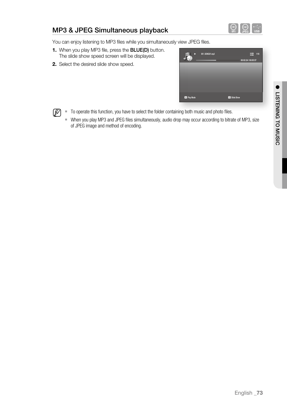 Mp3 & jpeg simultaneous playback | Samsung BD-P4600-XAA User Manual | Page 73 / 103