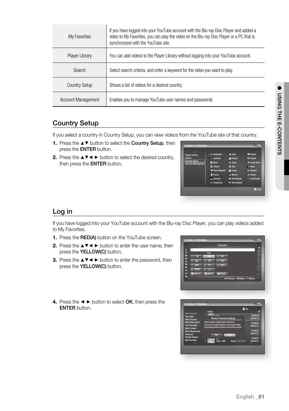 Country setup, Log in, English _1 | Samsung BD-P4600-XAA User Manual | Page 81 / 103