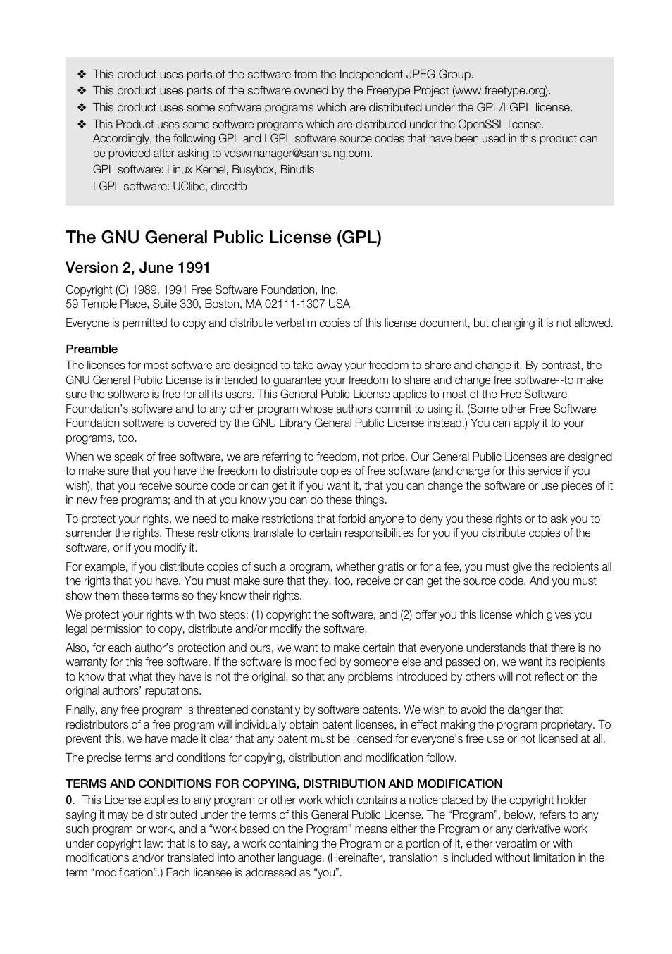 The gnu general public license (gpl) | Samsung BD-P4600-XAA User Manual | Page 91 / 103