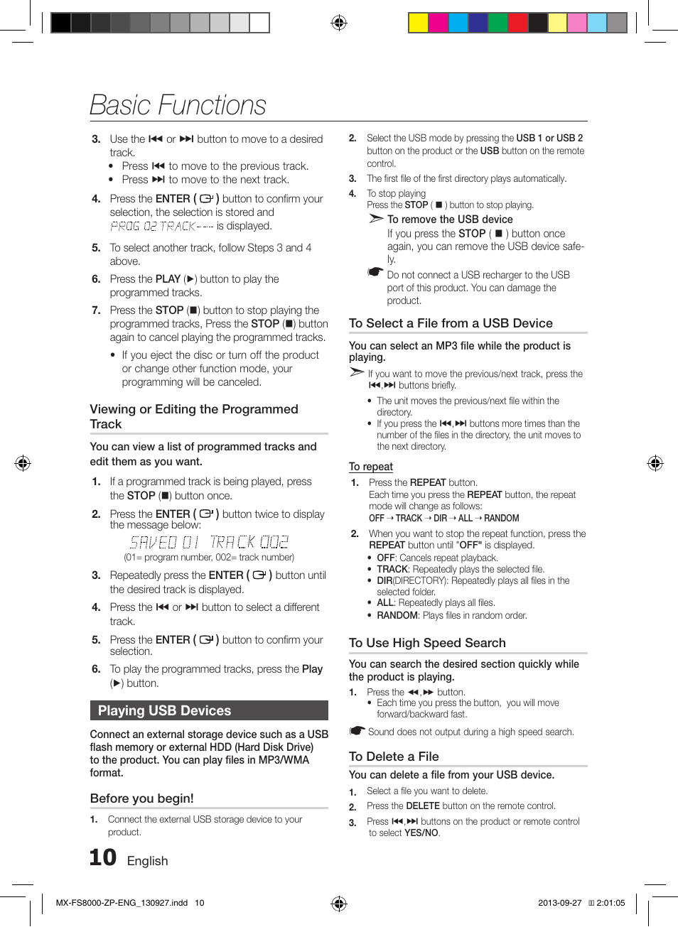 Basic functions | Samsung MX-FS8000-ZA User Manual | Page 10 / 40