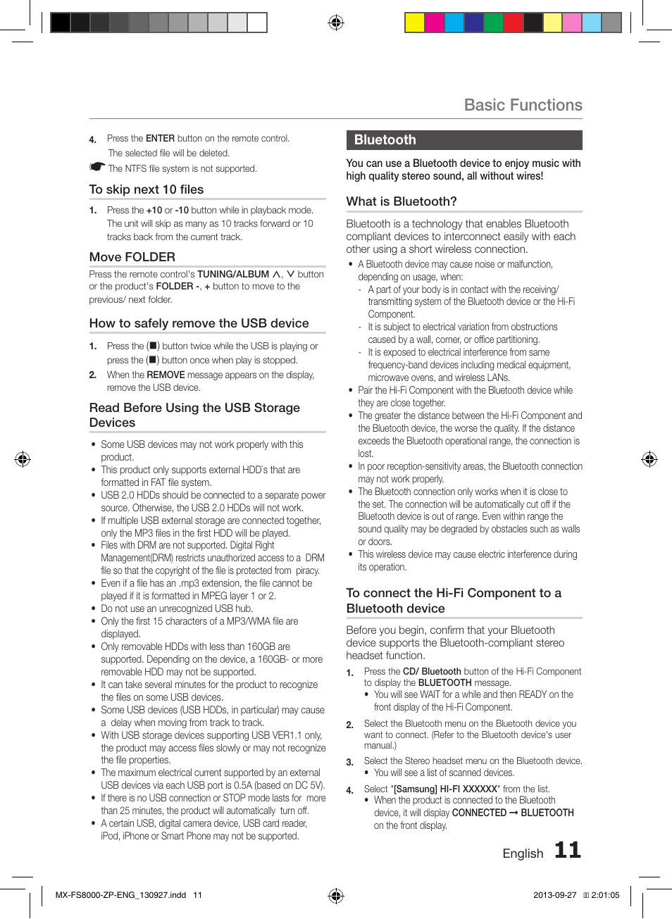Basic functions, Bluetooth | Samsung MX-FS8000-ZA User Manual | Page 11 / 40