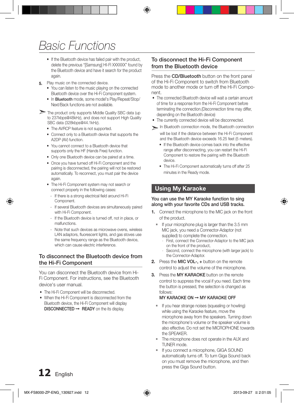Basic functions | Samsung MX-FS8000-ZA User Manual | Page 12 / 40