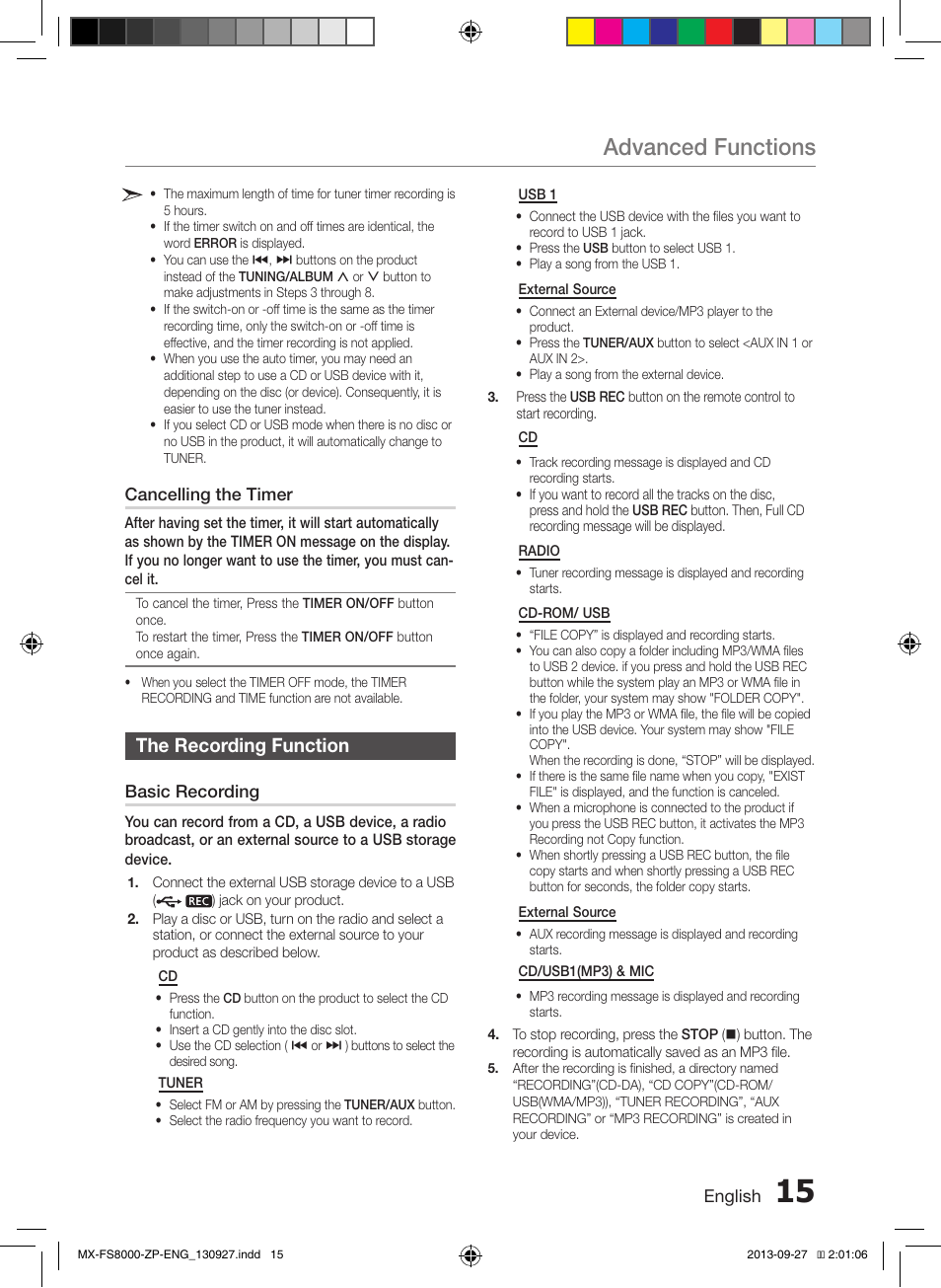 Advanced functions, The recording function | Samsung MX-FS8000-ZA User Manual | Page 15 / 40