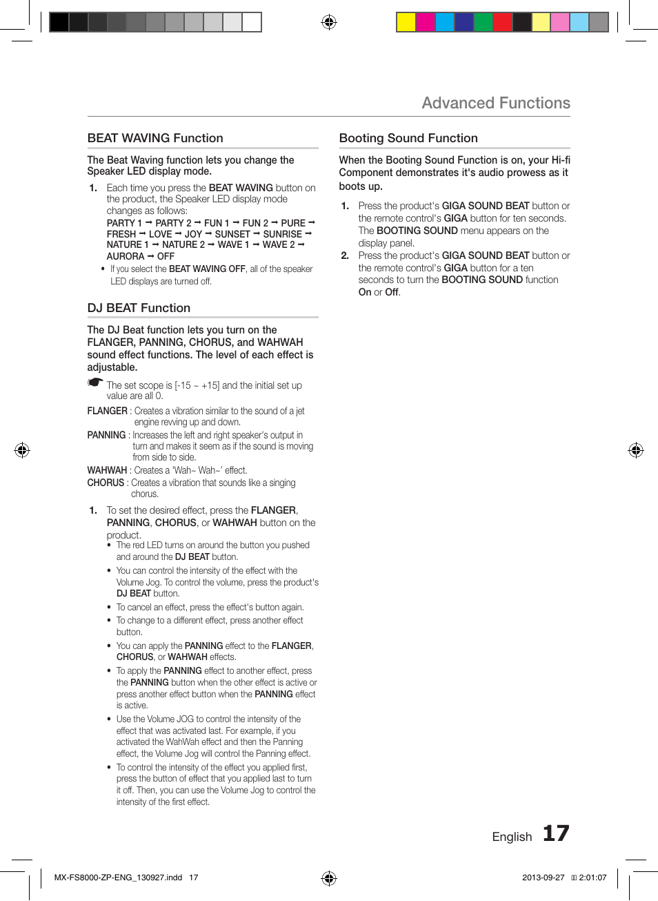 Advanced functions | Samsung MX-FS8000-ZA User Manual | Page 17 / 40