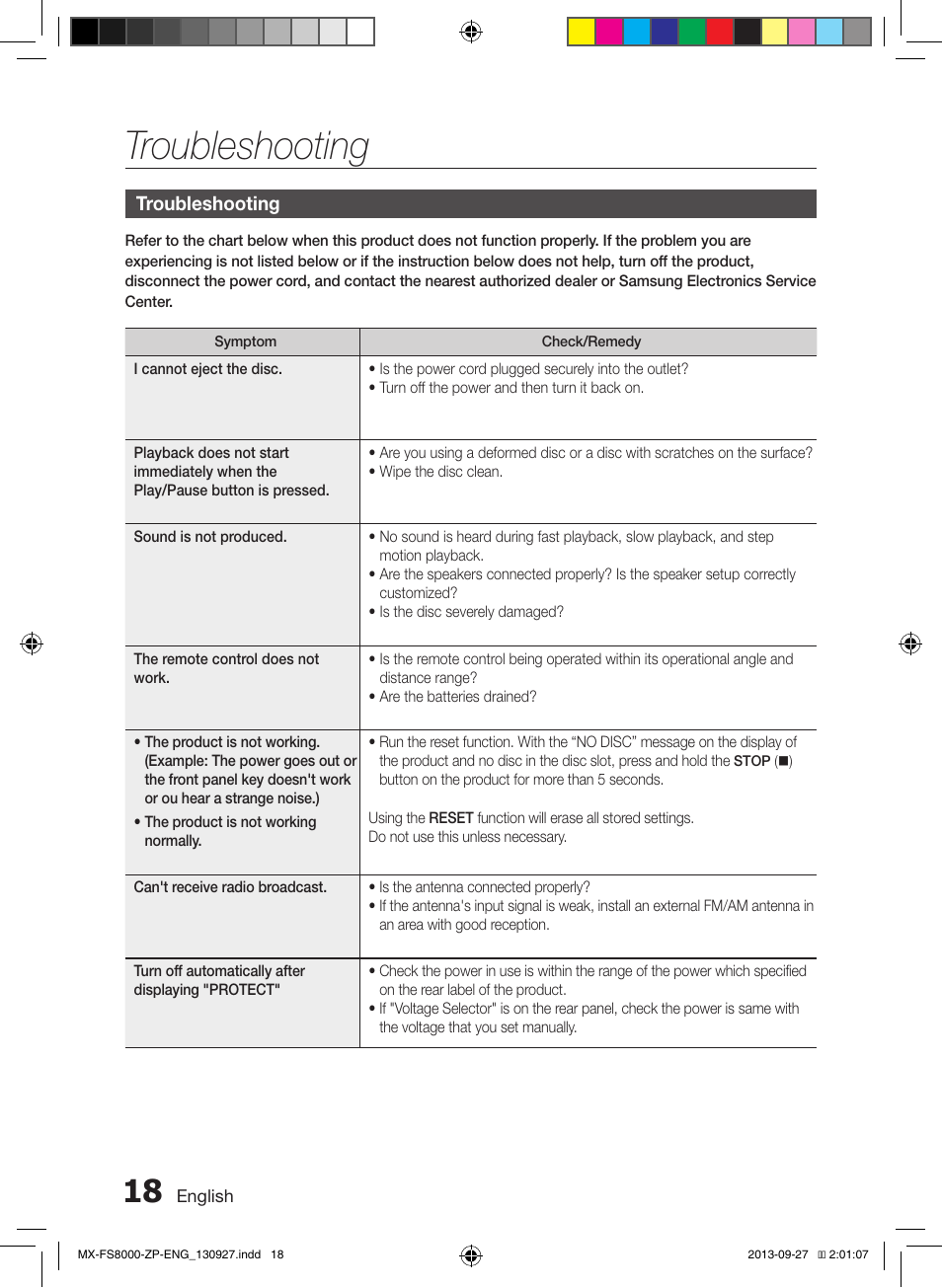 Troubleshooting | Samsung MX-FS8000-ZA User Manual | Page 18 / 40