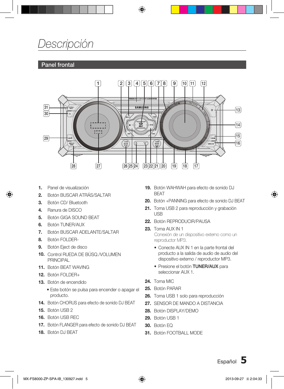 Descripción | Samsung MX-FS8000-ZA User Manual | Page 25 / 40