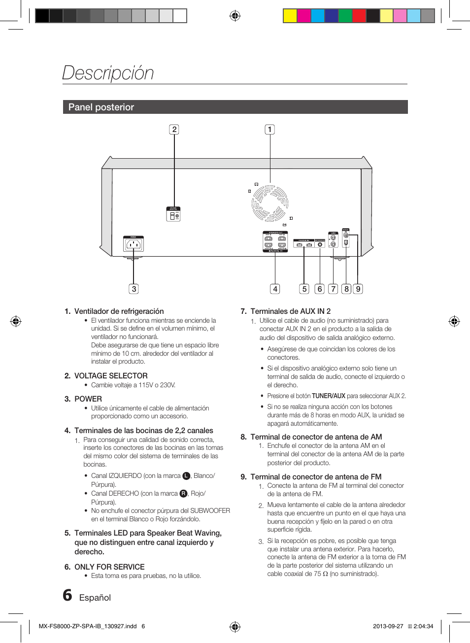 Descripción, Panel posterior | Samsung MX-FS8000-ZA User Manual | Page 26 / 40