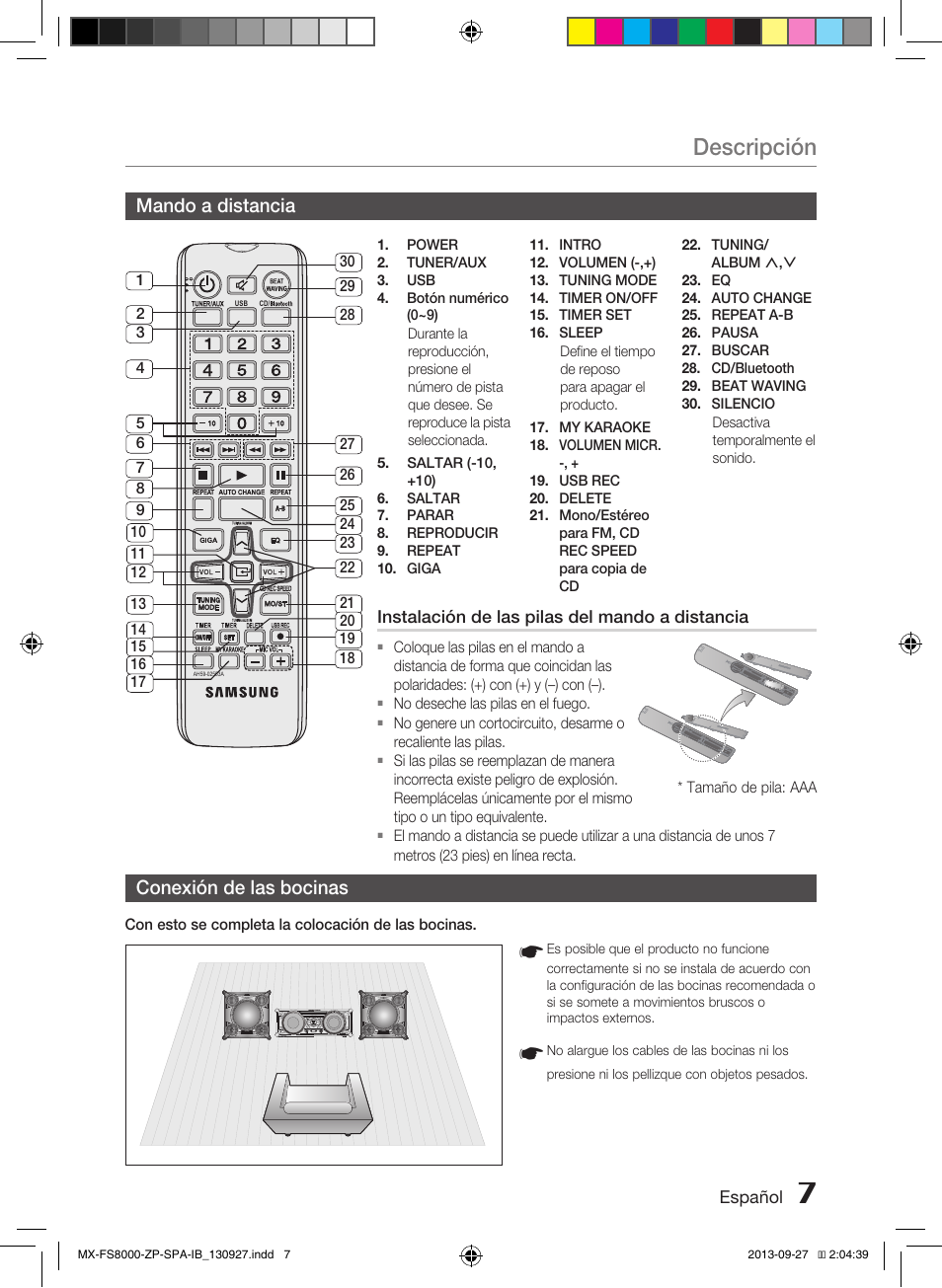 Descripción | Samsung MX-FS8000-ZA User Manual | Page 27 / 40