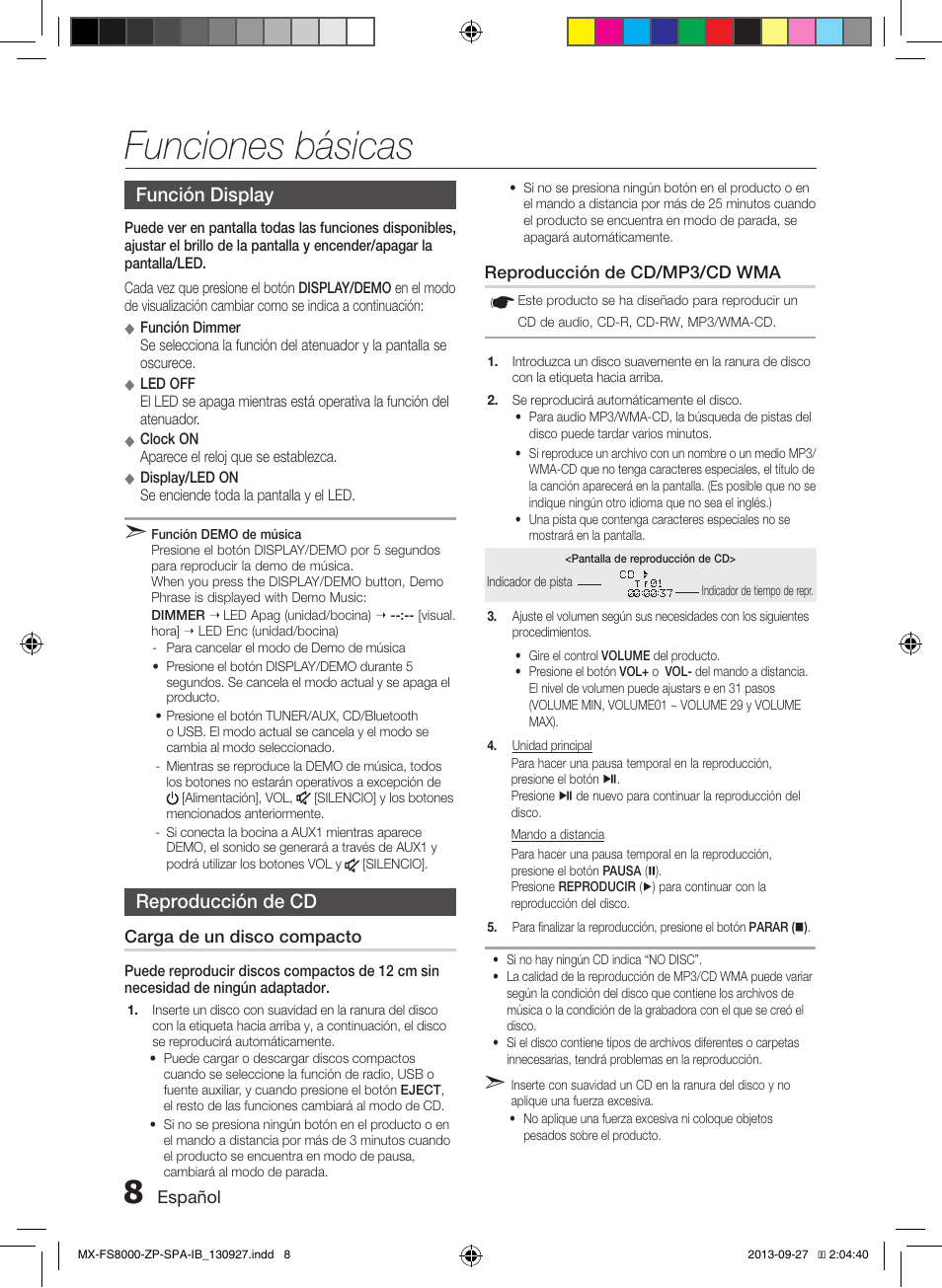 Funciones básicas | Samsung MX-FS8000-ZA User Manual | Page 28 / 40